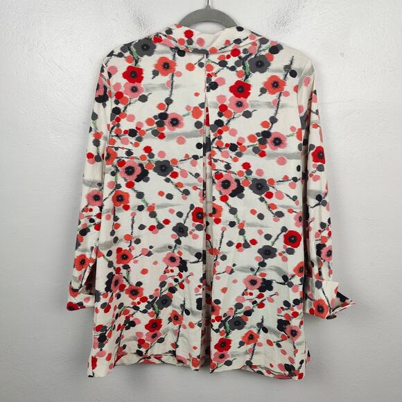 Accents & Adornments Blazer Womens Medium White Cherry Blossom Floral Linen Boho - Picture 5 of 7